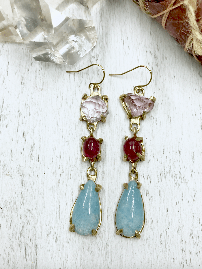Secret Garden Violane, Ruby, and Kunzite Earrings